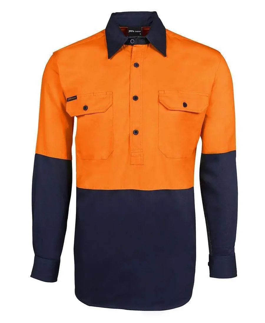 Jb's Wear Work Wear Orange/Navy / XS JB'S Hi-Vis Long Sleeve Close Front Shirt 6HVCF